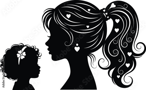 Mother and child silhouette vector illustration, love bond, family connection, heart motif, decorative design, emotional artwork, culture, flat vector illustration