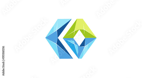geometric logo, blue and green polygonal design