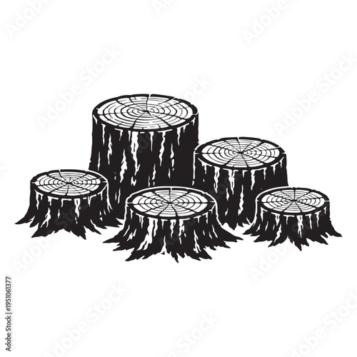 Tree Stump Vector Illustration with Growth Rings