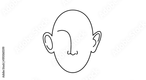 Minimalist Line Art Face with Large Ears and Abstract Nose