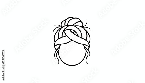 Minimalist Line Art Icon of a Woman's Messy Bun Hairstyle
