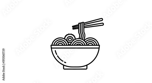 Minimalist Line Art Icon of Noodles in a Bowl with Chopsticks