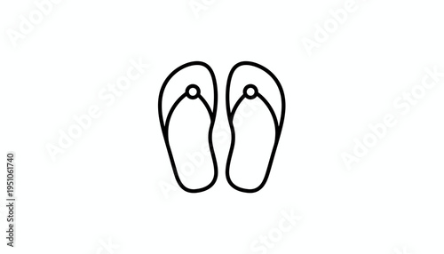 Minimalist Line Art Icon of Flip Flops, Summer Beach Footwear
