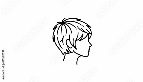 Minimalist line art illustration of a person's head with a stylish, short haircut.