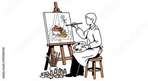 Woman painting on an easel.