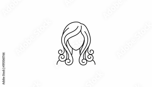 Minimalist line art illustration of a woman's face with flowing curly hair, simple and elegant design.