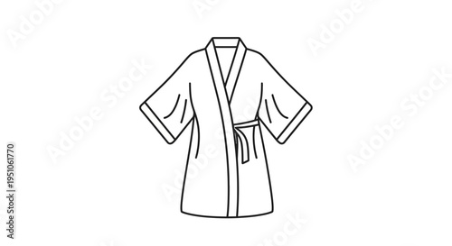 Minimalist line art illustration of a bathrobe with a belt, isolated on white background.