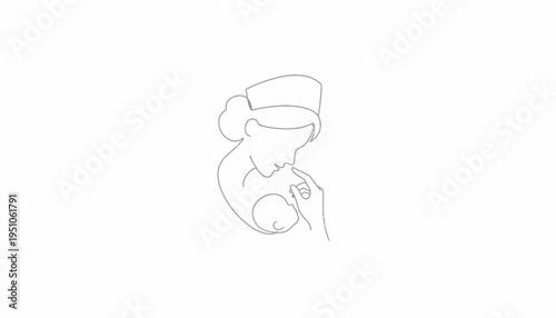 Minimalist Line Art: Mother Holding Baby, Gentle Embrace, Love and Care