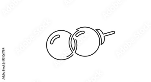 Minimalist line art icon of two dango balls on a skewer, simple and clean design