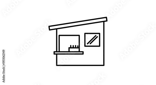 Minimalist Icon of a Small Kiosk or Booth with a Window and Roof