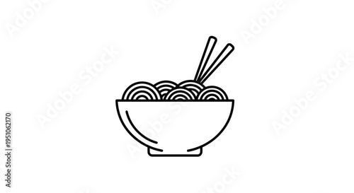 Minimalist Icon of Noodles in a Bowl with Chopsticks, Asian Food Illustration