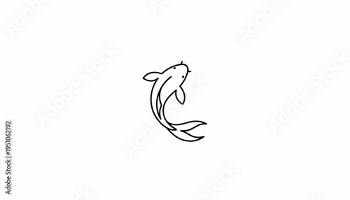 Minimalist Koi Fish Outline Drawing, Simple Japanese Carp Illustration, Elegant Black and White Line Art