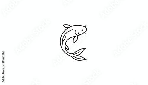 Minimalist Koi Fish Line Art Icon, Japanese Carp Symbol, Simple Vector Illustration, Isolated on White