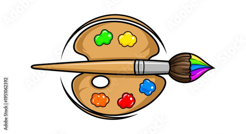 Colorful paint brush on palette.
