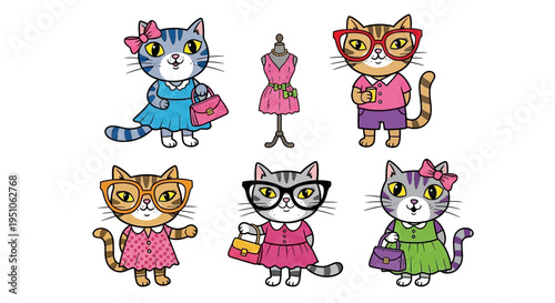 Fashionable feline friends in various outfits and accessories