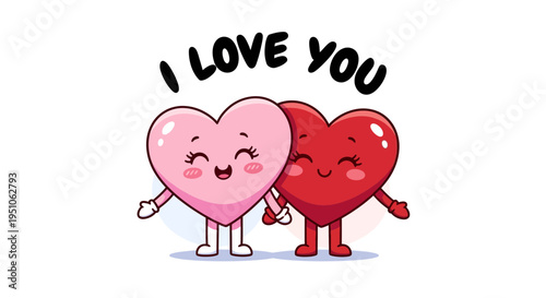 Two heart characters expressing love on valentine's day