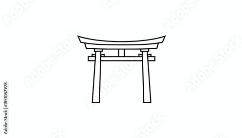 Japanese Torii Gate Outline Icon, Traditional Shinto Shrine Entrance Symbol