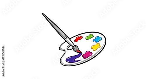 Colorful paint palette with brush.