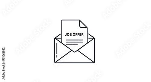 Job Offer Letter in Envelope Icon, Recruitment and Hiring Concept