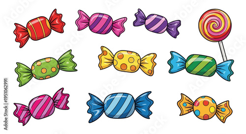 Colorful cartoon candies and lollipop illustration