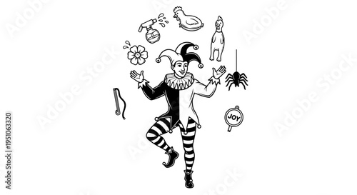 halloween jester with floating objects