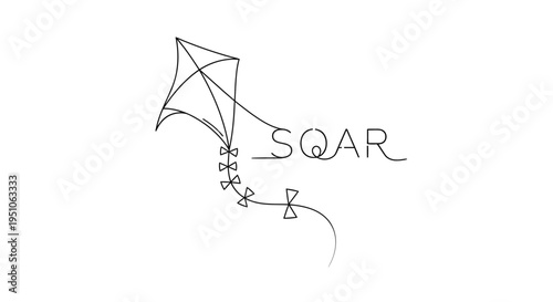 Hand-drawn Kite with 'SOAR' Text and Bows, Symbolizing Freedom and Joy
