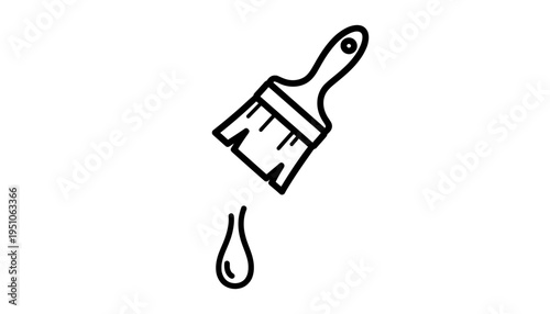 Hand-drawn paint brush with dripping paint stroke, simple doodle art icon