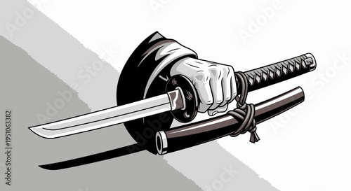 hand holding katana sword and sheath