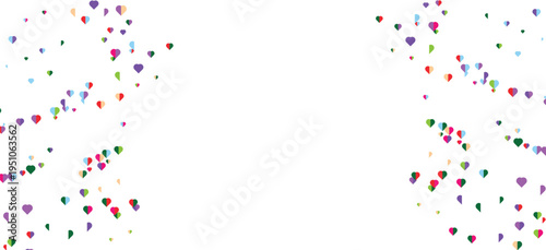 Colorful heart shaped confetti on white background for love and celebration