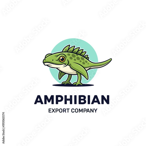 Cute cartoon green amphibian creature logo with spiky back