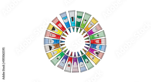 Colorful paint tubes in circle.