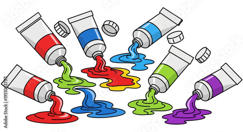 Colorful paint tubes with flowing paint.