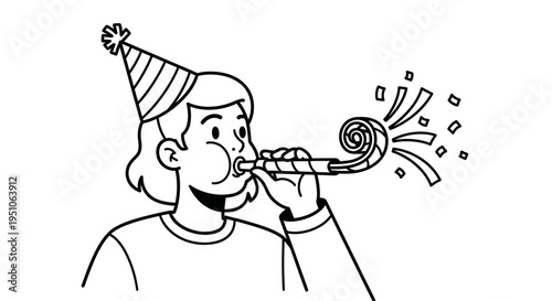 happy person blowing party horn