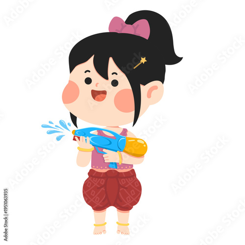 Little Girl Playing Water Songkran Festival