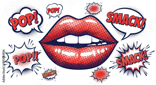 Comic Book Style Lips with Pop and Smack Sound Effects