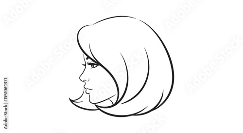 Elegant Woman's Profile Silhouette, Classic Bob Hairstyle, Minimalist Line Art