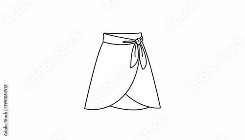 Fashion illustration of a white wrap skirt with a bow tie, isolated on white background.