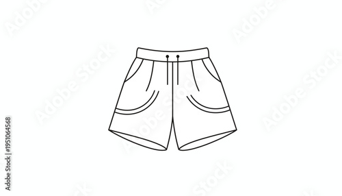 Fashionable shorts outline, vector illustration of casual summer shorts with drawstring and pockets