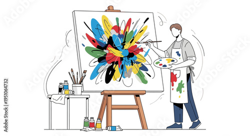 Man painting colorful abstract art.