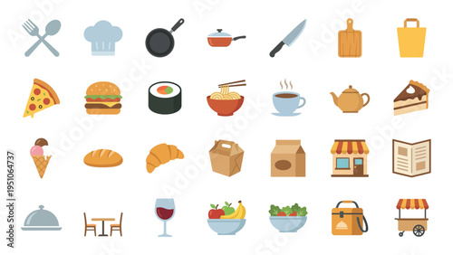 Flat vector icon set of Food Restaurant Icon Set