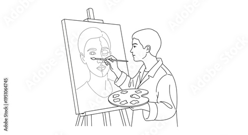Man painting on an easel.