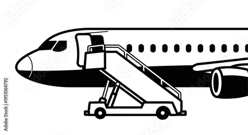 Airplane with Mobile Stairway - A Symbol of Air Travel.