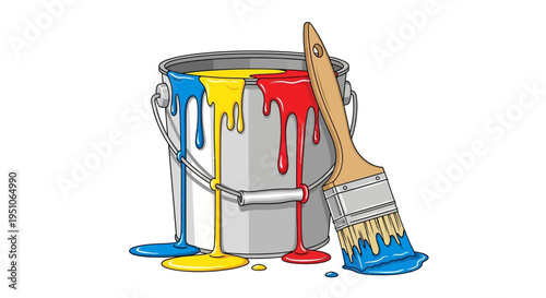 Paint Brush and Bucket of Paint.