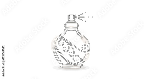 Elegant Perfume Bottle with Swirls and Spray