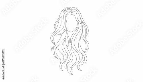 Elegant Wavy Hair Illustration - Minimalist Line Art of Flowing Locks