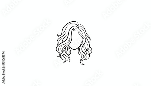 Elegant Wavy Hairstyle Illustration - Black and White Line Art