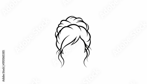 Elegant Updo Hairstyle, Messy Bun, Black and White Line Art, Minimalist Hair Illustration