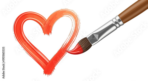 Paintbrush creating red heart symbol.