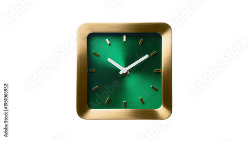 Obraz na płótnie Modern square desk clock with a brushed gold frame and vibrant green face, minim