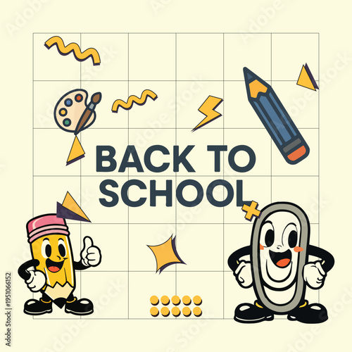 retro character back to schoole cute for kid 